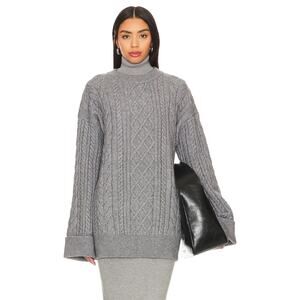 SNDYS Nellie Gray Cable Knit Turtleneck Oversized Pullover Sweater Size Small